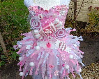 Pink and White Candy Cane Lane Fairy Tutu Dress - Halloween Costume, Fancy Dress, Birthday Party, Christmas, Dressing Up, Cosplay