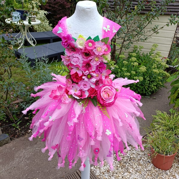 Adult Pink Flower Fairy Tutu Dress - Halloween Costume, Fancy Dress, Birthday Party, Christmas, Dressing Up, Cosplay