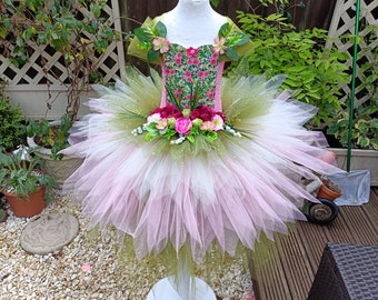 Flower Fairy Tutu Dress with Printed Panel - Halloween Costume, Party Dress, Fantasy Dressing Up, Cosplay,  Birthday, Christmas