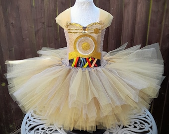 Deluxe Droid C3p0 Robot Inspired Knee Length Tutu Dress