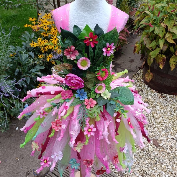 Adult Full Package Pink Spring Garden Flower Fairy Tutu Dress, Matching Wings and Headpiece - Halloween Costume, Birthday Party, Festival