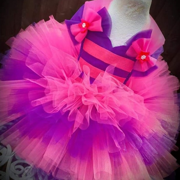 Grinsekatze aus Alice im Wunderland inspiriert knielanges Tutu Kleid - Halloween Kostüm, Weihnachtsgeschenk, Geburtstagsparty, Verkleiden