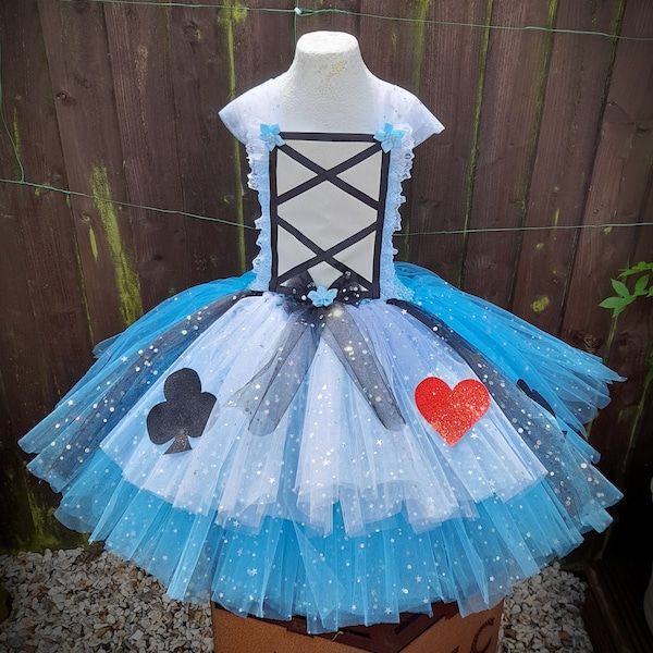 Deluxe Alice in Wonderland Inspired Knee Length Tutu Dress - Halloween Costume, Dressing Up, Birthday Party Outfit, Christmas Present Gift