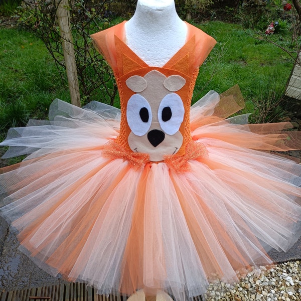 Orange Sister Dog Character Inspired Knee Length Tutu Dress - Dog Character Costume, Halloween, Christmas, Birthday Party Outfit