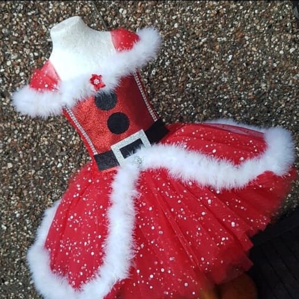 Père Noël, mère Noël, inspiré du père Noël, robe tutu longueur genou - Costume de fête d'anniversaire, Halloween, déguisement de Noël