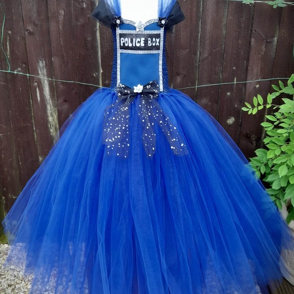 Adult Doctor Who Tardis Police Box Inspired Knee Length Tutu Dress - Halloween Costume, Party, Christmas Gift Dressing Up, Fantasy, Cosplay