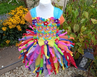 Bright Rainbow Flower Fairy Tutu Dress - Halloween Birthday Party Christmas Present Dressing Up Costume Skirt Outfit