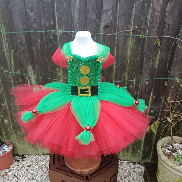 Robe Tutu longueur genou inspirée des lutins de Noël - Robe de soirée costumée Anniversaire Halloween Déguisement de Noël