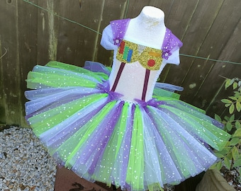 Deluxe Spaceman Space Ranger Inspired Knee Length Tutu Dress Buzz - Halloween Costume, Birthday Present, Christmas Gift Dressing Up