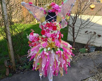 Pink and Gold Flower Fairy Tutu Dress - Halloween Costume, Fancy Dress, Birthday Party, Christmas, Dressing Up, Cosplay