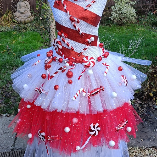 Adult Christmas Candy Cane Lane Inspired Knee Length Tutu Dress - Halloween Costume, Party, Christmas Gift Dressing Up, Fantasy, Birthday