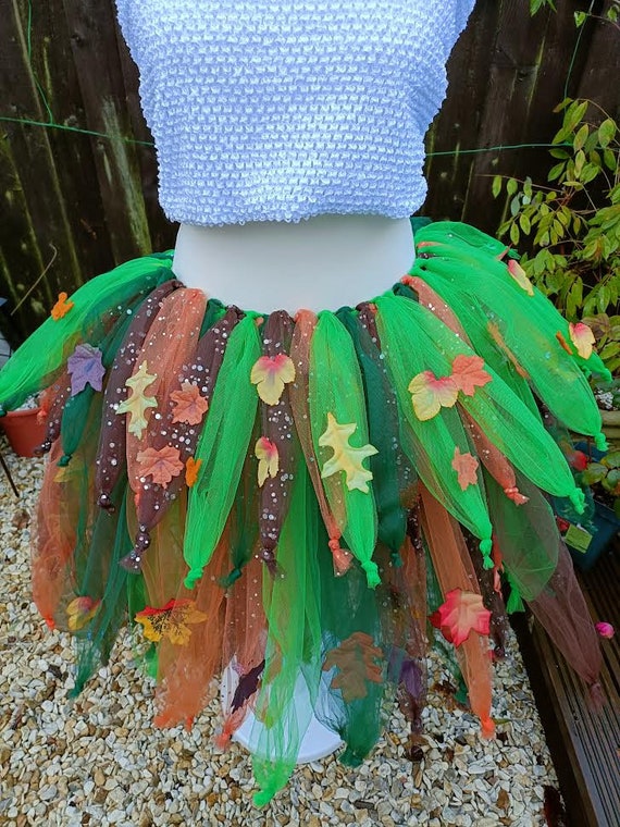 Autumn Fall Leaf Fairy Tutu Skirt matching Flower Crown and Wand