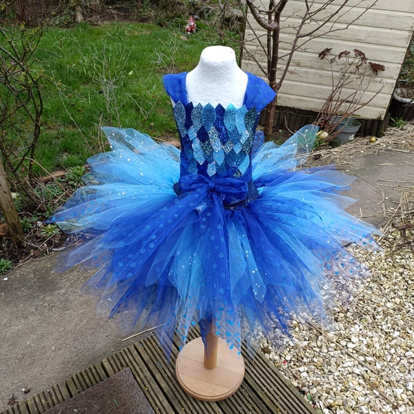 Blue Dinosaur with Separate Tail Inspired Knee Length Tutu Dress - Costume, Halloween, Christmas, Birthday Party Outfit