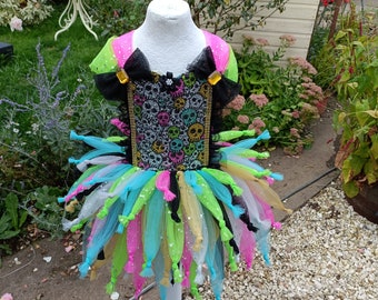 Halloween Glitter Skull Fairy Tutu Dress - Halloween Birthday Party Christmas Present Dressing Up Costume Skirt Outfit Day of the Dead Neon