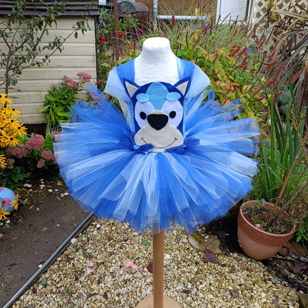 Blue Dog Character Inspired Knee Length Tutu Dress - Dog Character Costume, Halloween, Christmas, Birthday Party Outfit
