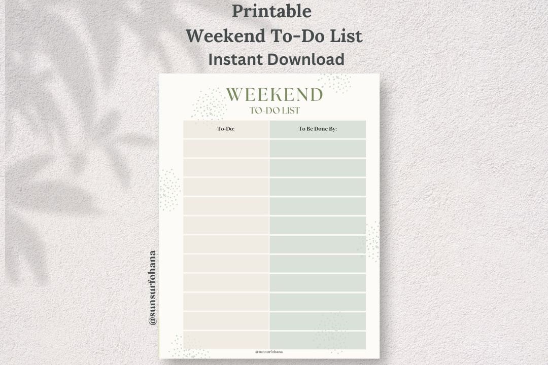 Printable Weekend To-do List, Instant Download, Minimal Productivity ...