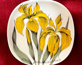 Arabia Finland Esteri Tomula “Botanica” Wall Plate — Yellow Iris (Iris pseudacorus) — "Keltainen Kurjenmiekka"