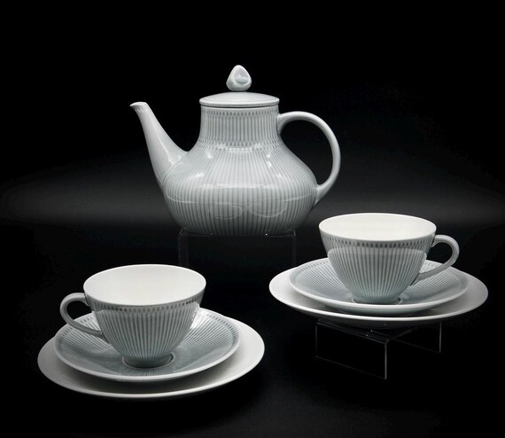 Rörstrand Rosmarin Tea Service for Two — Teapot, Cups, Saucers