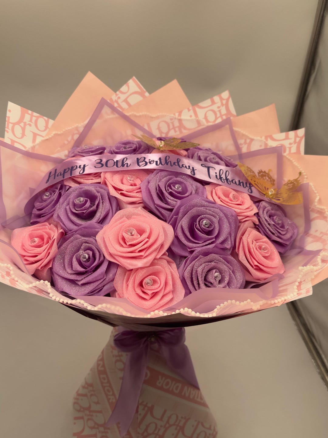 Pink Ribbon Roses Bouquet / Valentine Gift /birthday Gift - Etsy
