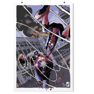 Spider-Man vs Captain America Civil War, batalla en el aeropuerto, impresión artística original, arte de pared, fanart