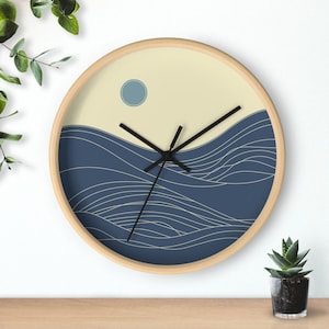 Reloj de olas al atardecer: reloj de madera inspirado en el mar, reloj de pared moderno con acento costero, idea única para regalo de cumpleaños, reloj de pared silencioso