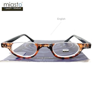 Occhiali da lettura ovali senza montatura con montatura mezza luna di qualità ottica Rx +1,00+1,25+1,50+1,75+2,00+2,25+2,50+2,75+3,00 (vestibilità piccola) realizzati su ordinazione English