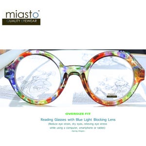 Computer Reading Glasses (Anti-Blue Light) &quot;Apfel&quot; Colorful Large Round Circle Oversize +1.50/+2.00/+2.50/+3.00~ Made to Order (VERY BIG XL)