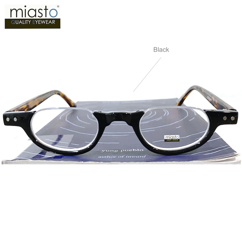 Occhiali da lettura ovali senza montatura con montatura mezza luna di qualità ottica Rx +1,00+1,25+1,50+1,75+2,00+2,25+2,50+2,75+3,00 (vestibilità piccola) realizzati su ordinazione Nero