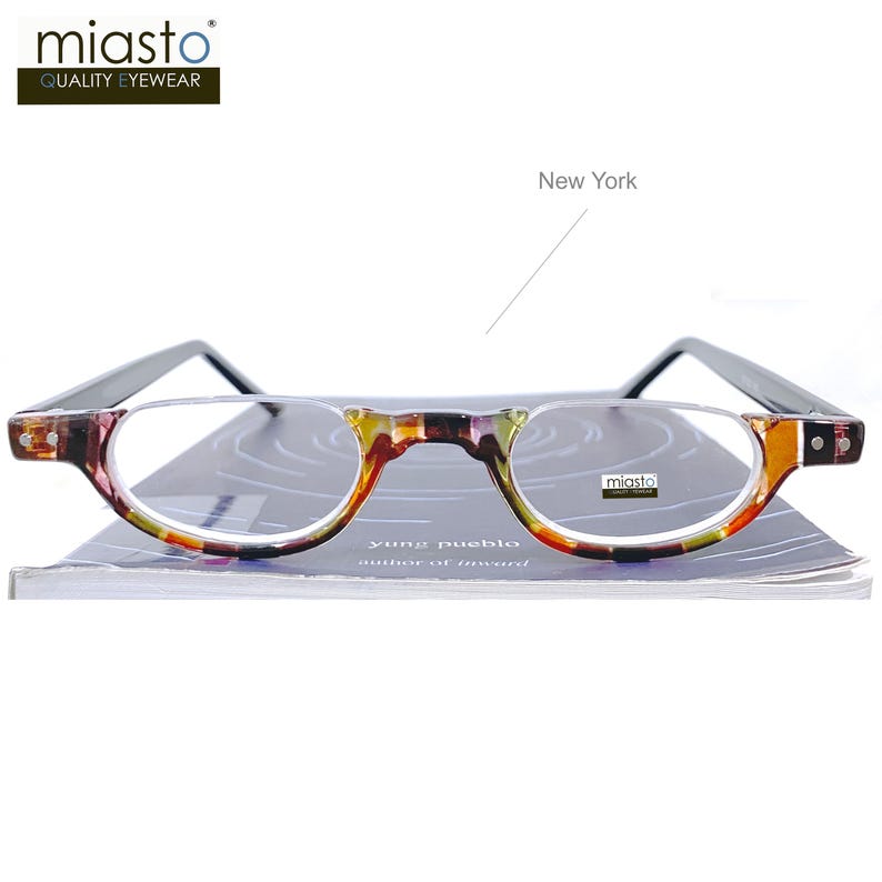 Occhiali da lettura ovali senza montatura con montatura mezza luna di qualità ottica Rx +1,00+1,25+1,50+1,75+2,00+2,25+2,50+2,75+3,00 (vestibilità piccola) realizzati su ordinazione New York