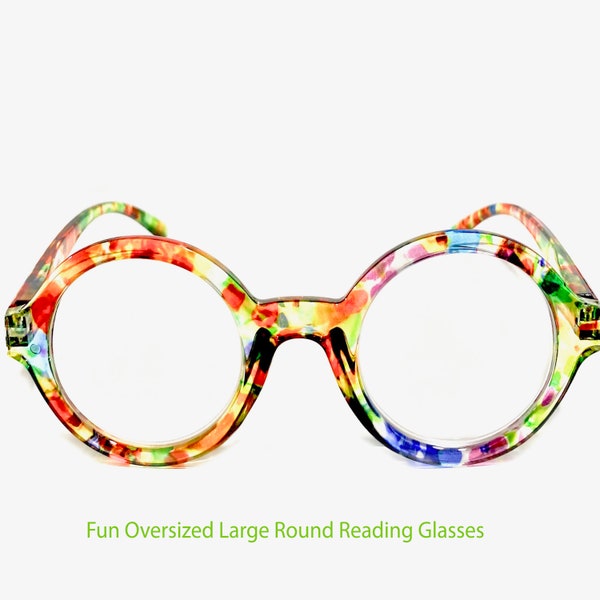 Oversize "Apfel" Retro Fun Colorful Large Round Circle Reading Glasses Black/Orange/Blue/Pink +1.25~ +4.00~ XL Fit~ Made to Order (VERY BIG)