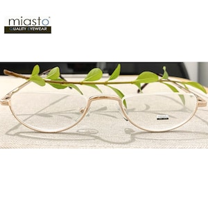 Half Rimless Oval Moon Reading Glasses (Optical Grade Stainless Steel) Gunmetal/ Gold +1.25+1.50+1.75+2.00+2.25+2.50+2.75+3.00 Made to Order