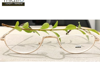 Half Rimless Oval Moon Reading Glasses (Optical Grade Stainless Steel) Gunmetal/ Gold +1.25+1.50+1.75+2.00+2.25+2.50+2.75+3.00 Made to Order