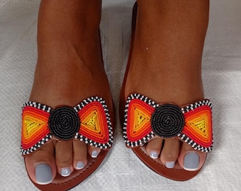 Maasai Beaded Leather Gladiator Sandals – Handmade Tribal Summer Footwear