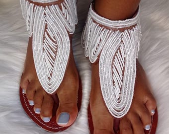 Sandalias de gladiador de cuero con cuentas masái: calzado tribal de verano hecho a mano