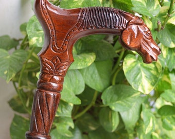 Horse Wooden Hand carved Cane Handcrafted Wooden Cane for Gentleman or Lady