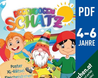 Regenbogen Schatzsuche, Regenbogen Kindergeburtstag, Regenbogen Spiel Kinder Geburtstag, Schnitzeljagd Kindergeburtstag