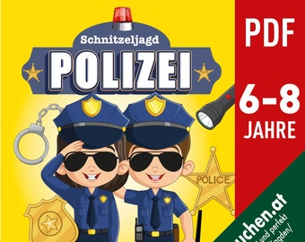 Polizei Kindergeburtstag, Schnitzeljagd mit Spurensicherung, Spionage-Rätsel, Polizeiausweis Vorlage, Schatzsuche für Kinder, Kinder Spiel