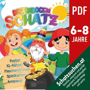 Regenbogen Schatzsuche, Regenbogen Kindergeburtstag, Regenbogen Spiel Kinder Geburtstag, Schnitzeljagd Kindergeburtstag