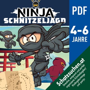 Ninja scavenger hunt (treasure hunt) for children's birthdays, ninja birthdays/ninja parties (children), mixing with antidote (powder), puzzles and much more.