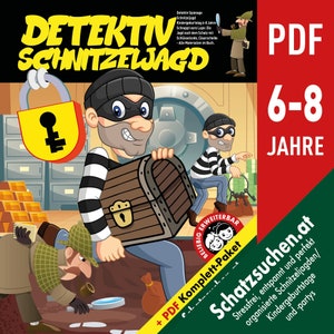 Detektiv Schnitzeljagd mit Schlüsselcode, Geheimschrift, Armbändern uvm für Detektivgeburtstag, Schatzsuche Kindergeburtstag, Detektivspiele