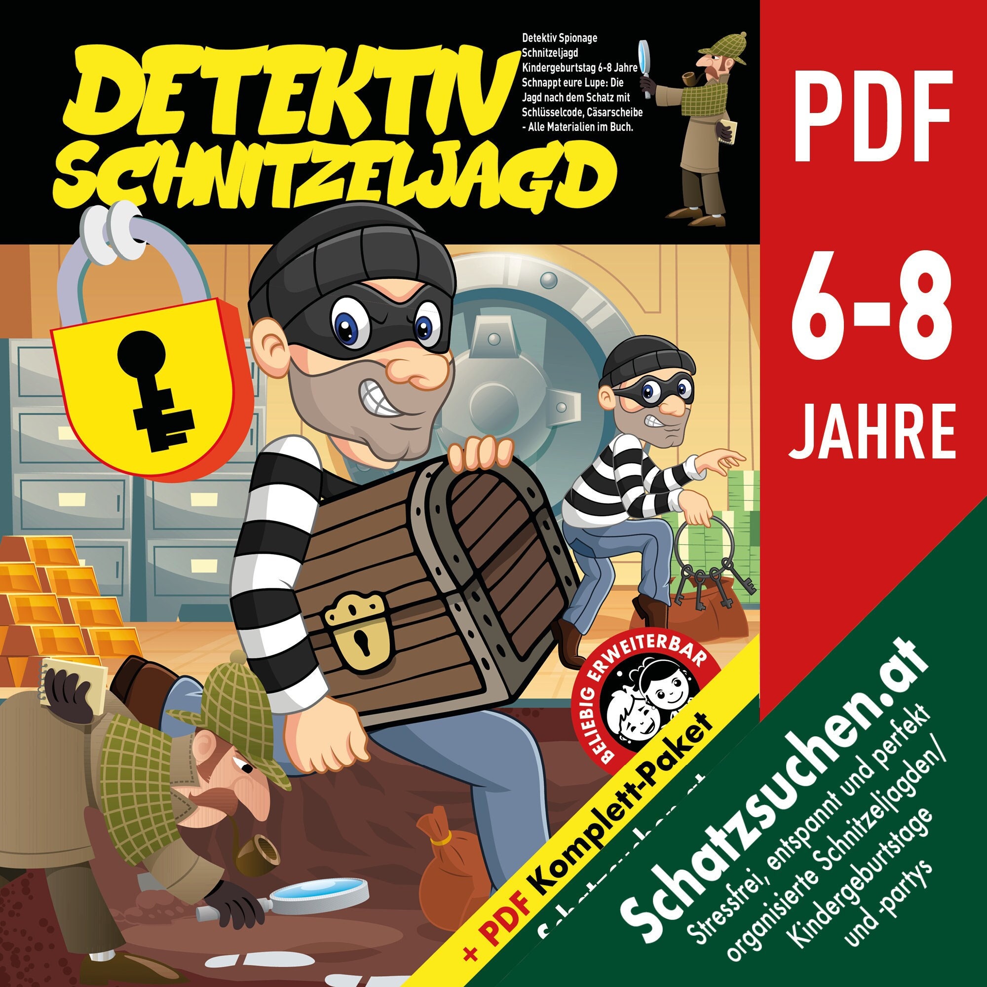 Detective scavenger hunt with key code, cipher, bracelets and much more for detective birthdays, treasure hunts for children's birthdays, detective games