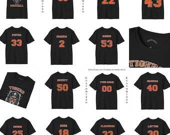 Tigers Football Personalized Soft T-shirt. Support your favorite player or team with custom name and number on the back of the shirt