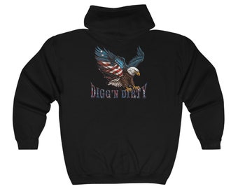 Digg&#39;n Dirty American Bald Eagle- Men&#39;s Full Zip Hooded Sweatshirt, American Pride, USA, perfect gift for Grandpa, Dad, Brother