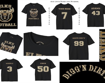 Personalized Elks Football Softstyle T-Shirt, Support your team with a customized T-Shirt, add your name and number, sports fans, Elk Pride