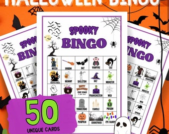 50 Spooky Bingo Cards Digital Download | Halloween Bingo, Halloween Game