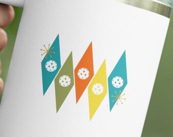 Taza de viaje de Pickleball de mediados de siglo: vaso de acero inoxidable de 40 oz