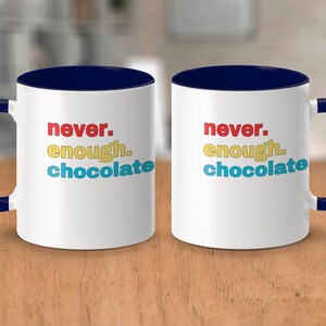 Never Enough Chocolate Mugs - Ceramic Coffee Cup 11 Ounces - Great Gift for Chocolate Lovers, Chocoholics, and Choco Fans