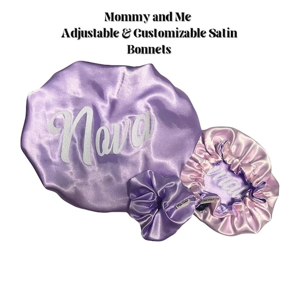 Mommy and Me Adjustable Satin Bonnets Set - Customizable Matching Headwear for Stylish Moms, Toddlers, Kids, and Big Kids