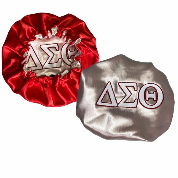 Red and White Sorority Satin Bonnet | Personalized & Adjustable