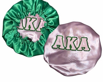 Pink and Green Sorority Satin Bonnet | Personalized & Adjustable